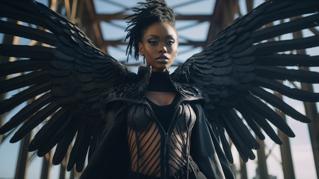 Bezpłatne zdjęcie kobieta przedstawiająca demoniczną istotę z skrzydłami