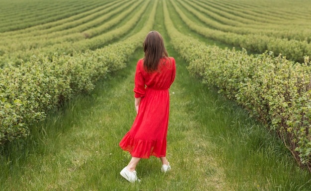 Bezpłatne zdjęcie kobieta spaceru w polu