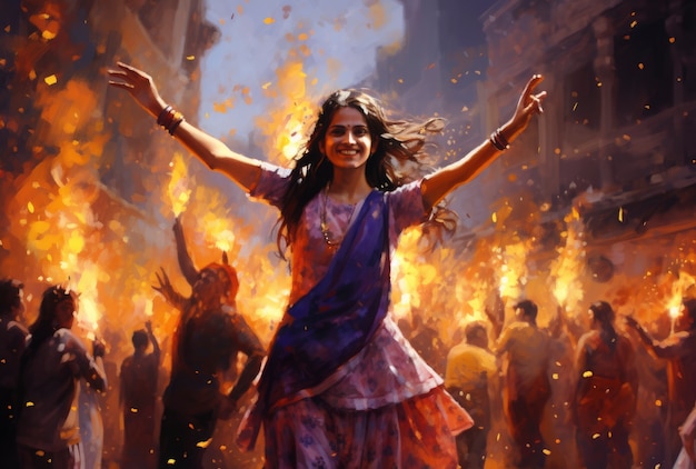 Kobieta świętująca ludowy festiwal punjabi lohri