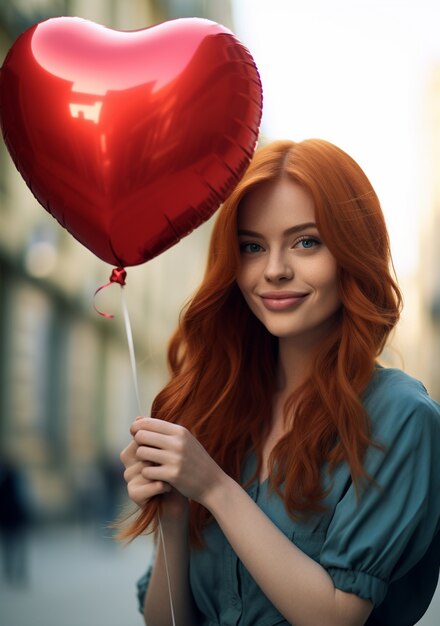 Kobieta trzyma balon w kształcie serca