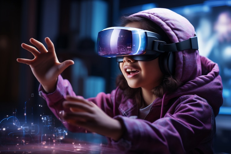 Bezpłatny plik Zdjęcie kobieta w okularach vr doświadczająca metaświata