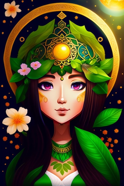 Bezpłatne zdjęcie kobieta w zielonym kapeluszu i kwiatowej koronie na głowie.