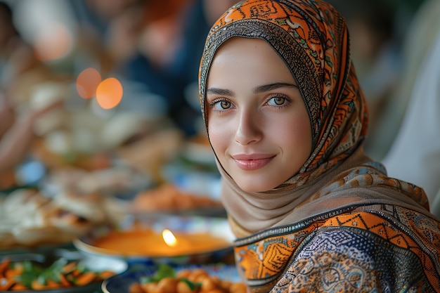 Kobieta z średnim strzałem świętująca Ramadan