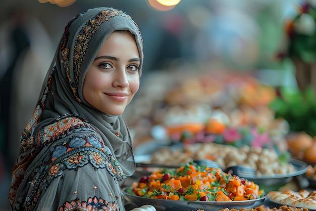 Bezpłatne zdjęcie kobieta z średnim strzałem świętująca ramadan