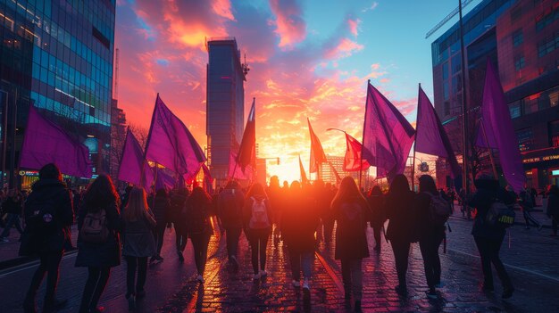 Kobiety protestujące o prawa w Dzień Kobiet