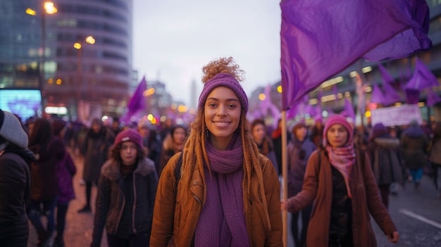 Kobiety protestujące o prawa w Dzień Kobiet