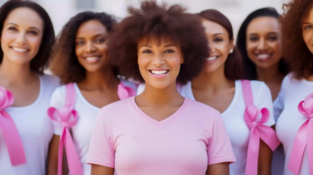 Kobiety z różowymi wstążkami z przodu