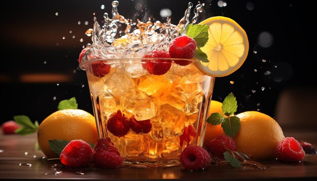 Koktajl ze świeżych owoców to orzeźwiający, letni napój o aromatach cytrusowych generowanych przez sztuczną inteligencję