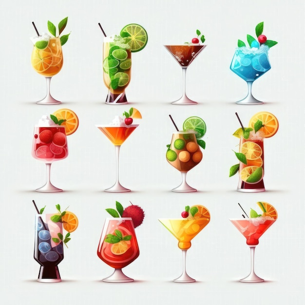Bezpłatne zdjęcie koktajle alkoholowe z owoców i jagód na białym tle