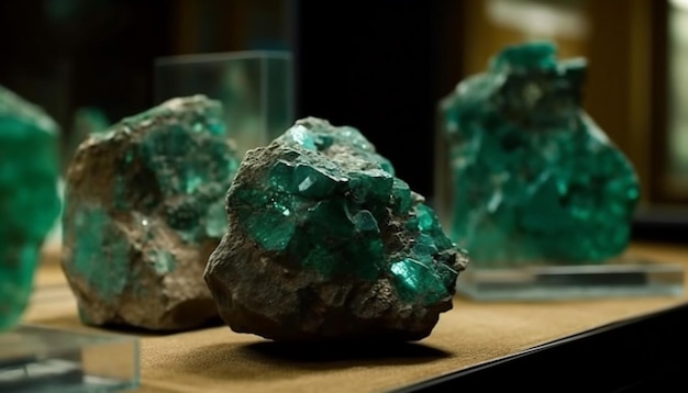 Kolekcja geologiczna przedstawia żywe wzory kamieni szlachetnych generowane przez sztuczną inteligencję