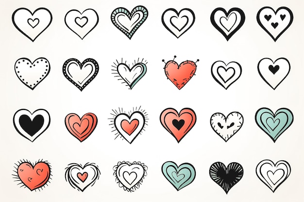 Bezpłatne zdjęcie kolekcja narysowanych serc w płaskim stylu valentines day greeting card design