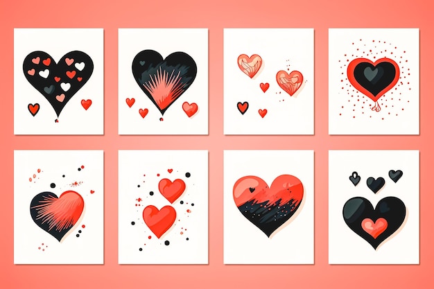 Bezpłatne zdjęcie kolekcja szablonów z ręcznie narysowanymi akwarelowymi sercami