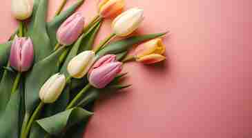 Bezpłatne zdjęcie kolekcja tulipanów na różowym tle na dzień matki