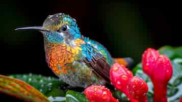 Bezpłatne zdjęcie kolibri o żywych kolorach w środowisku naturalnym