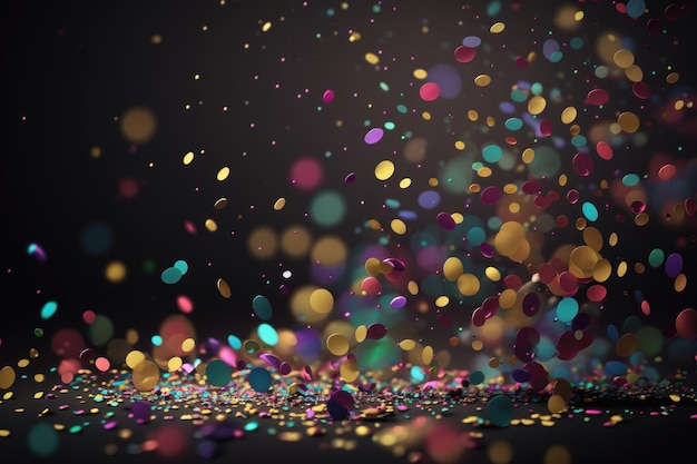 Kolorowa eksplozja konfetti na tle blured Jasna dekoracja powitalna z brokatem