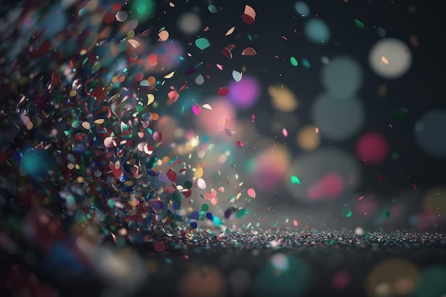 Kolorowa eksplozja konfetti na tle blured Jasna dekoracja powitalna z brokatem