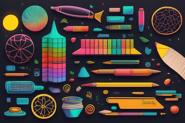 Bezpłatne zdjęcie kolorowa ilustracja różnych kolorowych ołówków i słoika.