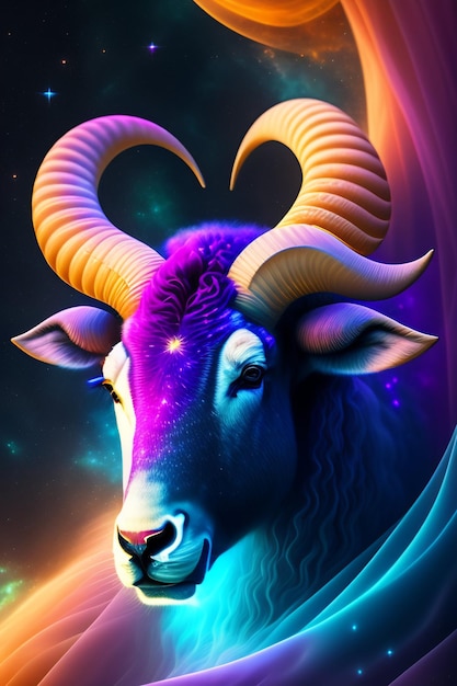 Bezpłatne zdjęcie kolorowa koza z rogami na głowie