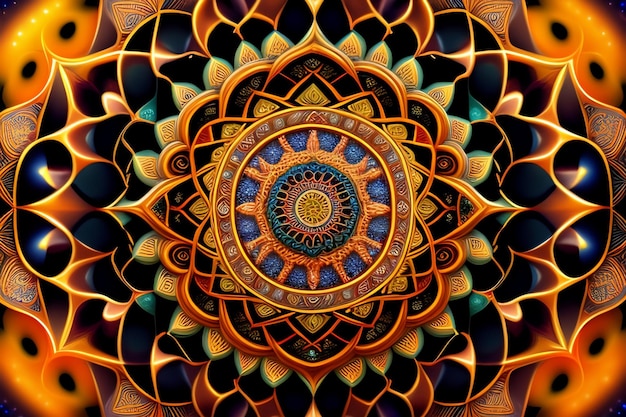 Bezpłatne zdjęcie kolorowa mandala ze słowem sztuka.