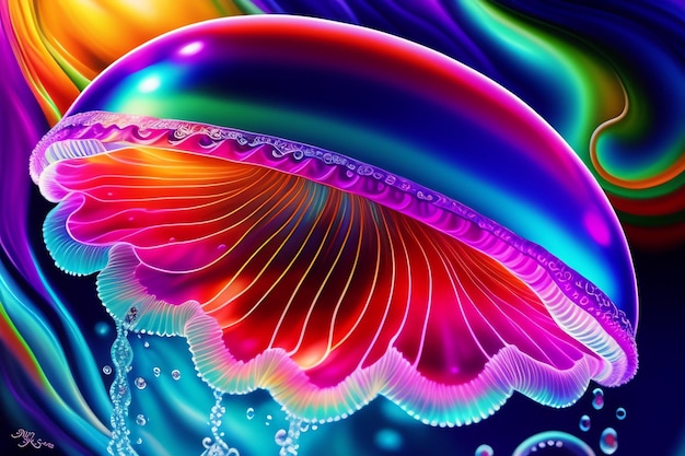 Bezpłatne zdjęcie kolorowa meduza z niebieskim tłem
