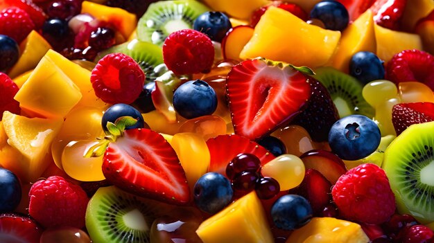 Kolorowa sałatka owocowa prezentująca różnorodne świeże owoce