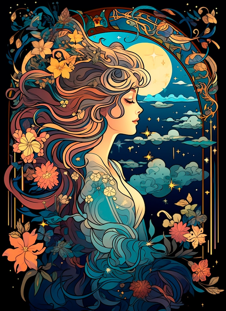 Bezpłatny plik Zdjęcie kolorowa scena z inspiracją art nouveau