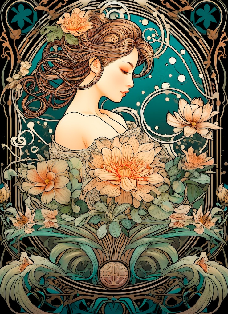 Bezpłatny plik Zdjęcie kolorowa scena z inspiracją art nouveau