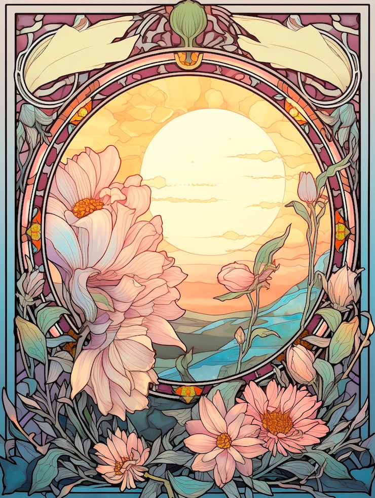 Bezpłatny plik Zdjęcie kolorowa scena z inspiracją art nouveau