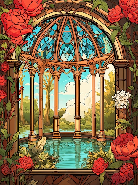 Kolorowa scena z inspiracją art nouveau