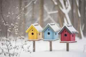 Bezpłatne zdjęcie kolorowe domki dla ptaków na zewnątrz