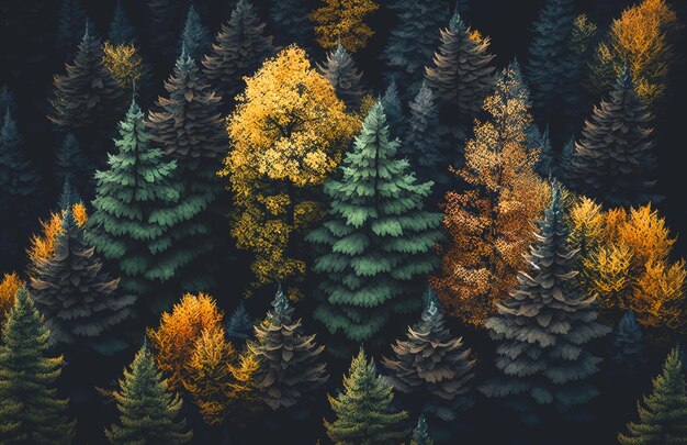Kolorowe drzewa w jesiennym lesie generatywnym Al