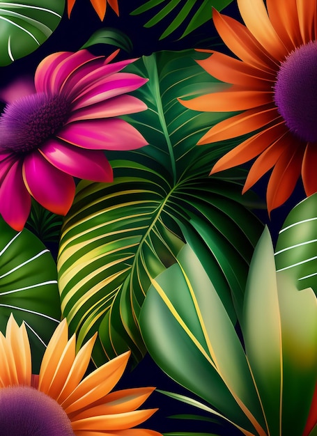 Bezpłatne zdjęcie kolorowe tło z kwiatem i liśćmi.