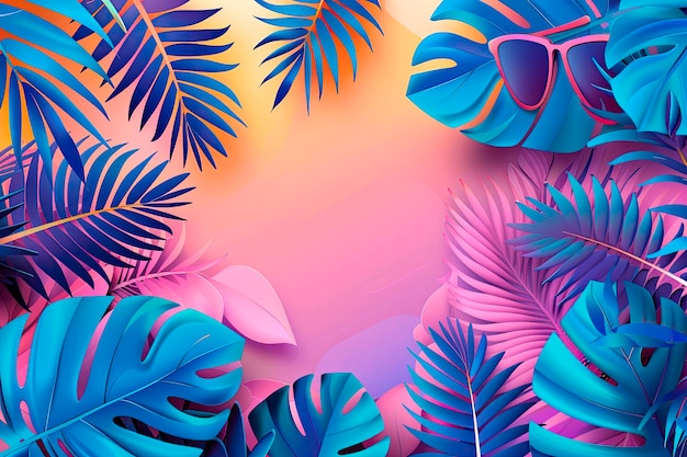 Bezpłatne zdjęcie kolorowe tropikalne letnie banery z tłem wzdłużnym kartką powitawkową
