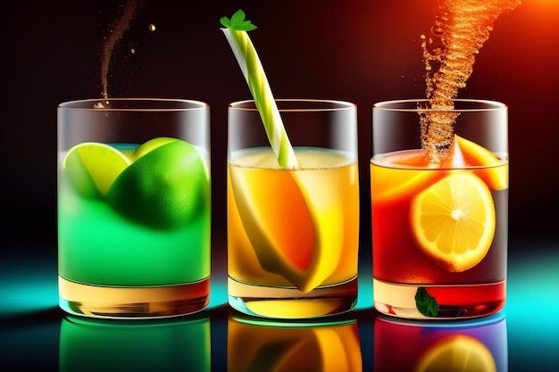 Bezpłatne zdjęcie kolorowy napój z różnymi napojami