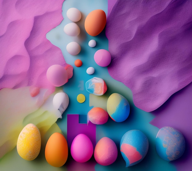 Bezpłatne zdjęcie kolorowy obraz jajek ze słowem wielkanoc