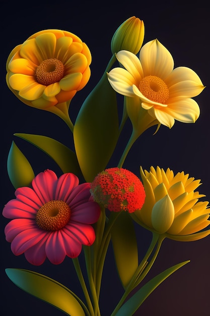 Kolorowy obrazek przedstawiający kwiaty ze słowem miłość
