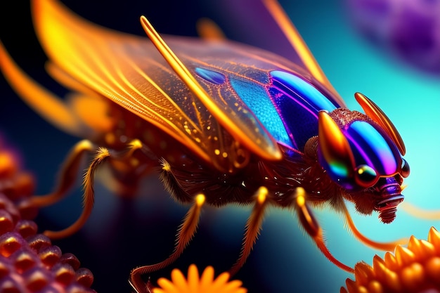 Bezpłatne zdjęcie kolorowy owad o kolorach pomarańczowym i niebieskim