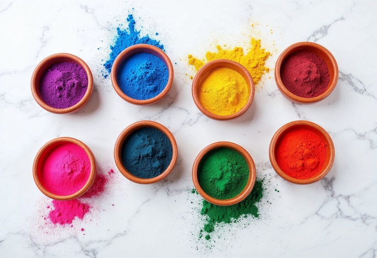 Bezpłatny plik Zdjęcie kolorowy proszek holi w miskach