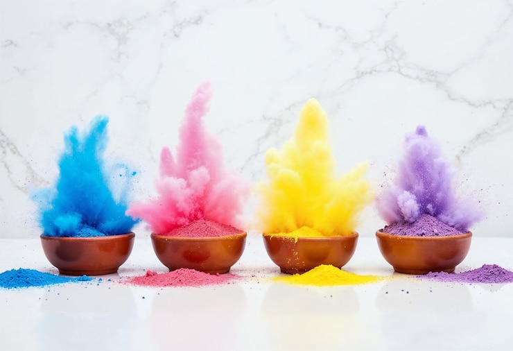 Bezpłatny plik Zdjęcie kolorowy proszek holi w miskach