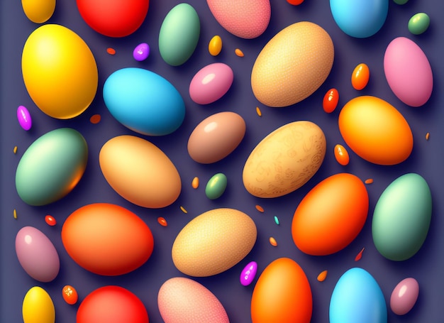 Bezpłatne zdjęcie kolorowy wzór jajek z napisem wielkanoc na spodzie.