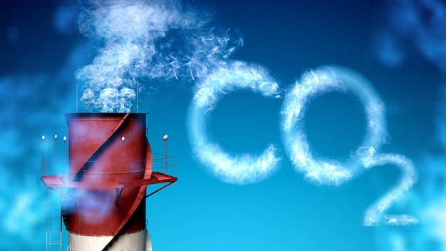 Komin wytwarzający dwutlenek węgla - globalne ocieplenie, koncepcja zanieczyszczenia