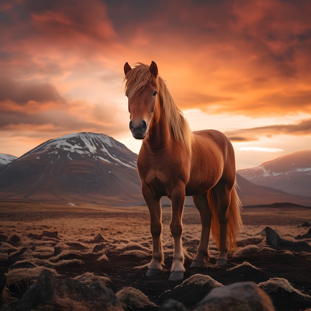 Bezpłatne zdjęcie koń w naturze generuje obraz