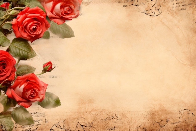 Bezpłatne zdjęcie koncepcja dnia walentynek na arkuszu papieru vintage z różami