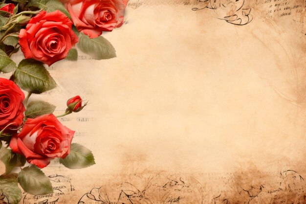 Koncepcja Dnia Walentynek na arkuszu papieru vintage z różami