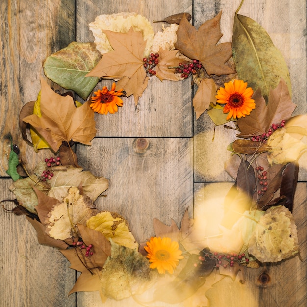 Bezpłatne zdjęcie koncepcja jesieni z liści tworzących okrąg