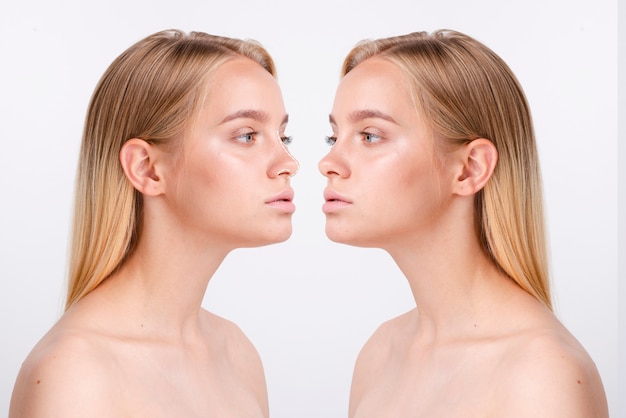 Koncepcja operacji plastyki nosa z modelem kobiety