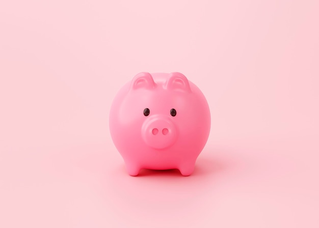 Koncepcja oszczędności świnki na różowym tle renderowania 3d