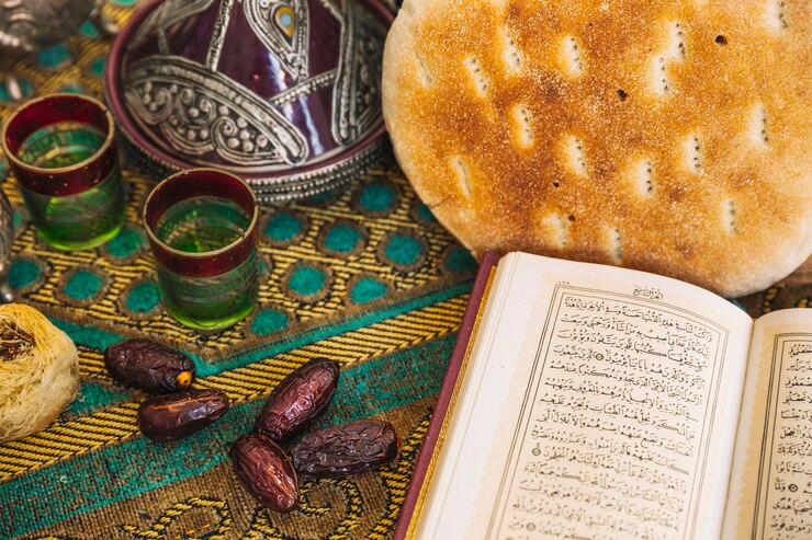 Bezpłatny plik Zdjęcie koncepcja ramadan z zestawem herbaty i koran