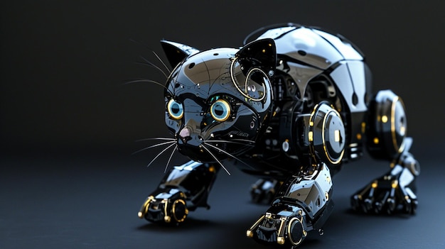 Bezpłatne zdjęcie kot robot na czarnym tle