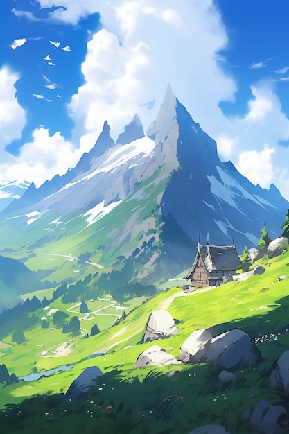 Krajobraz gór w stylu anime
